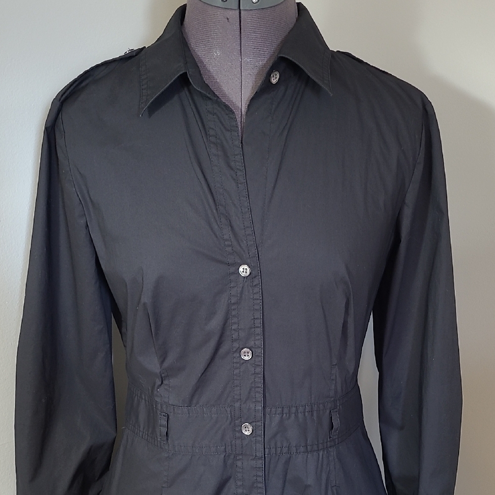 SZ6 Theory Cotton Dress Black Long Sleeve Notched Collar Shirt - Picture 4 of 12